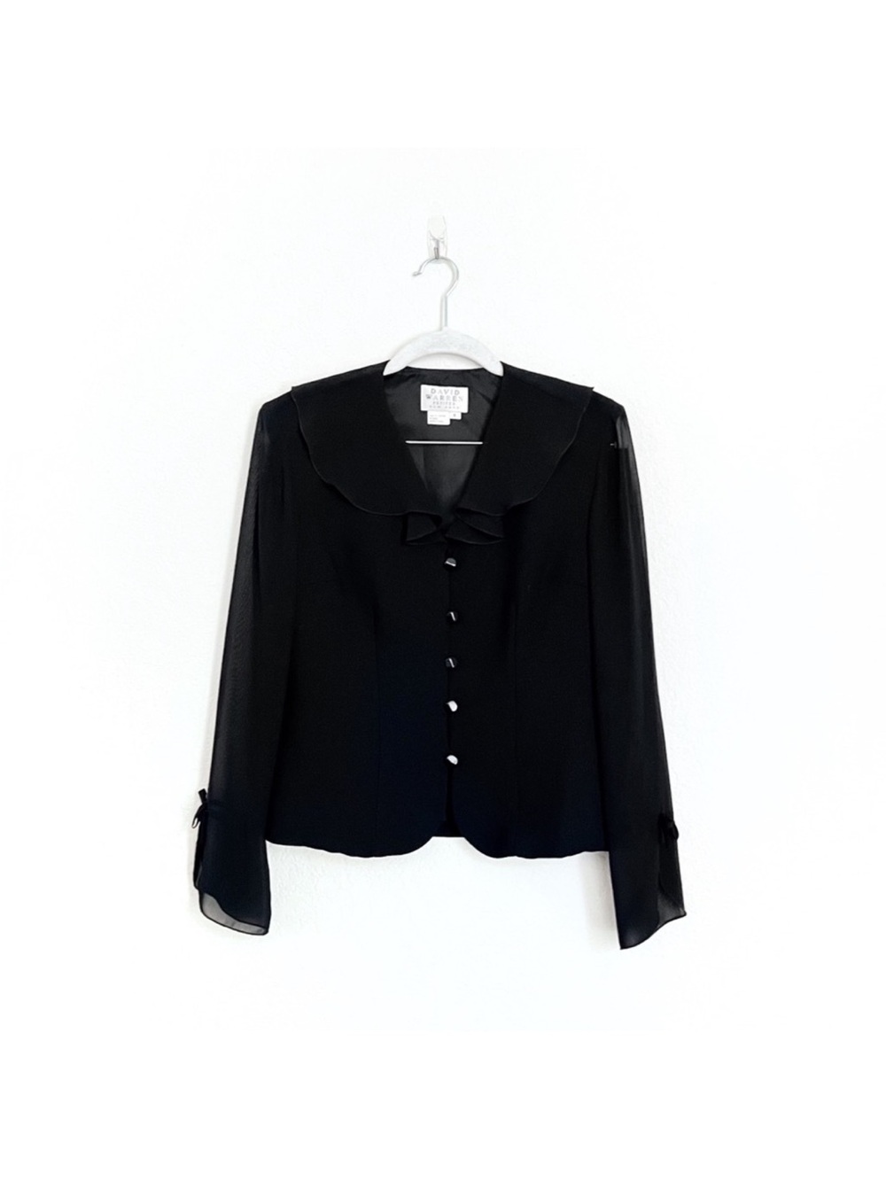 Vintage Black Button-Front Ruffled Collar Blouse